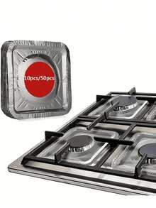 10pcs/20pcs Gas Stove Protector Cover, Heat Resistant, Waterproof, Anti-Splash Aluminum Foil Stove Liner Sticker Pad - Silver - View 8