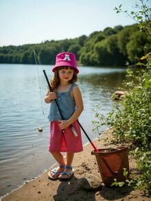 1顶儿童遮阳帽，粉色，户外渔夫帽，跑步徒步帽，透气休闲沙滩帽，适合3-16岁儿童 - 玫紅色 - 查看 2