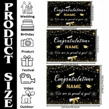 1pc Customizable 2025 Graduation Party Banner, Polyester Grad Cap With Black And Gold Backdrop Design, Personalized Name Graduation Decor Banner, Suitable For High School/College Classroom, Home, Wall, Outdoor Garage, Yard, Sign Decoration - Multicolor - View 3