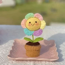 1 pieza de Flor artificial de ganchillo hecha a mano con maceta, decoración de flor de hilo sintético adecuada como regalo para el Día de la Madre, aniversario, cumpleaños, Día de San Valentín o como decoración de escritorio en casa u oficina para mamá, amigas o novia, Día de San Valentín, regalo