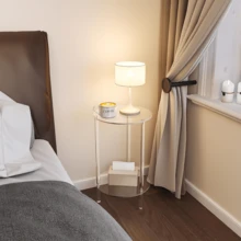 1 套亚克力圆形边桌，2 层透明小边桌，床头柜适用于小空间、客厅、卧室，易于组装和拆卸 - 彩色 - 查看 2