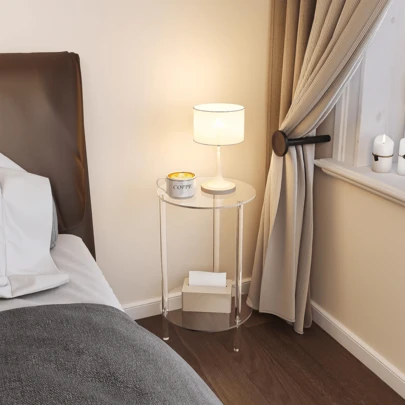 1 套亚克力圆形边桌，2 层透明小边桌，床头柜适用于小空间、客厅、卧室，易于组装和拆卸