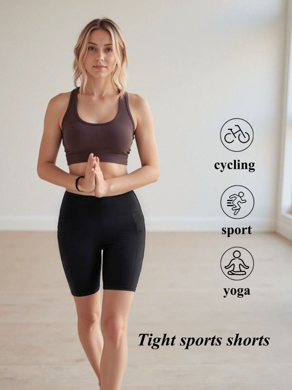 Women's High-Waisted Workout Shorts - Stretchy Seamless Yoga Running Shorts, Lightweight Athletic Gym Shorts For Summer Cycling Fitness, Outdoor Sports Activewear (Black)