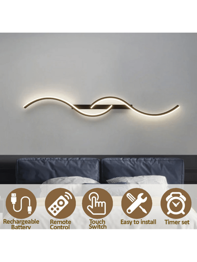 1pc Charging LED Wand Lamp, Adjustable Temperature Brightness, Dimmable Remote Control, 60/80cm Long Strip, Zwart Aluminum Material, Easy To Install Bedroom Kitchen Corridor Staircase Villa Restaurant view 9