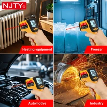 NJTY مسدس درجة الحرارة، ترمومتر أشعة تحت الحمراء من نوع K، مسدس حرارة عالية من دون تلامس، مناسب للاستخدام الصناعي والطبخ والموقد والسيارات وأجهزة التكييف والشوايات والمحركات، قارئ درجة حرارة السطح بالليزر من 58- درجة فهرنهايت إلى 1472 درجة فهرنهايت