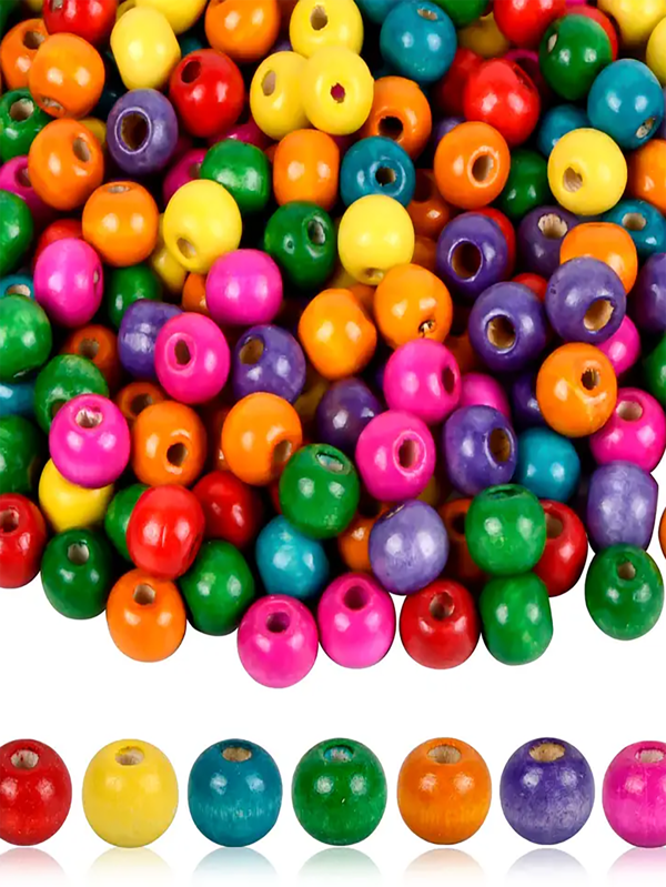 200pcs Colorful Wood Beads, Natural Round Wooden Beads For Crafts, Daily Decor And Christmas Gifts