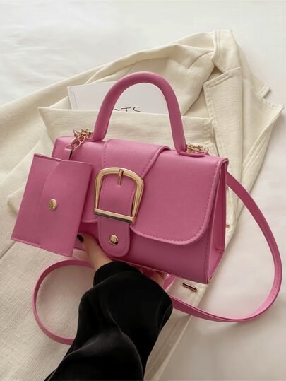 مجموعة من حقيبتين من جلد البولي يوريثان، حقيبة كتف أنيقة مع محفظة صغيرة للنساء