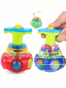 1个趣味LED闪光音乐旋转陀螺，带闪光旋转灯。向上旋转音乐玩具，升级版发光玩具，适合儿童，暗黑派对用品，生日礼物（颜色随机），户外玩具，莲花灯，派对游戏 - 彩色 - 查看 4