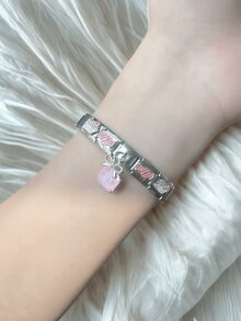 1pc French Elegant Stainless Steel Modular Interchangeable Heart & Bow Bracelet Set, Suitable For Friends, Siblings, Mothers, Everyday Wear - Multicolor - View 12