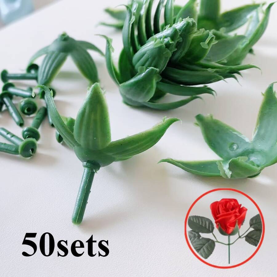 50 Sets Artificial Rose Flower Heads With Plastic Stems, DIY Wedding And Engagement Decor Artificial Flower Accessories, Bouquet Supplies