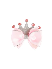 2pcs Pink Polyester Hair Clips With Silver Edges, Crown Shaped With Crystal Rhinestone Inlaid, Ideal Gift, Suitable For Party, Casual, Daily Use, Hair Accessories For Girls - Multicolor - View 8