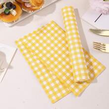 20pcs Yellow Checkered Disposable Paper Napkins, Checkered Yellow & White, Suitable For Picnics, Easter, BBQ, Birthday, Wedding Parties, Birthday Party Decorations And Birthday Tableware