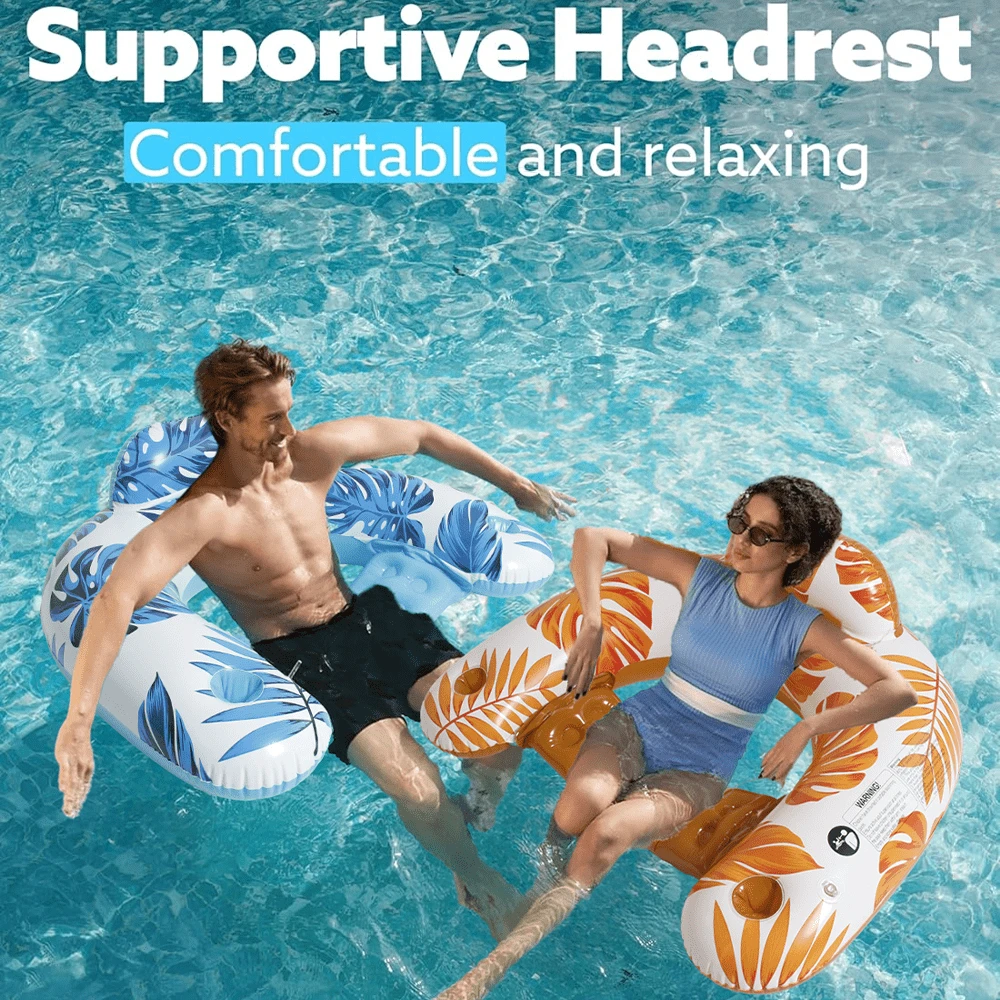 1 件 U 型充气泳池浮床，厚 PVC 材质，适合夏季泳池派对游泳 - 彩色 - 查看 1