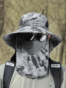 1 件迷彩可拆卸面罩可转换遮阳帽，透气网眼宽边户外钓鱼帽男士遮阳帽夏季帽子，适合徒步和钓鱼等夏季户外活动