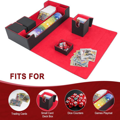 X-Large Size Premium Playing Card Storage Box Fits 5 Decks, With Mat And Removable Divider, Compatible With Card Games