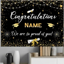 1pc Customizable 2025 Graduation Party Banner, Polyester Grad Cap With Black And Gold Backdrop Design, Personalized Name Graduation Decor Banner, Suitable For High School/College Classroom, Home, Wall, Outdoor Garage, Yard, Sign Decoration - Multicolor - View 8