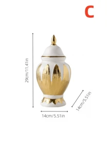 1 chiếc bình gốm đen vàng đường kính lớn có nắp, cũng có sẵn bình gốm trắng vàng không nắp, thích hợp cho phòng khách, phòng ăn, tiền sảnh, kệ bàn, có thể dùng làm bình cắm hoa, phù hợp với nhiều mục đích sử dụng. - Nhiều màu - Xem 8