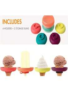 1Pc Silicone Ice Cream Holder Stand Set, Summer Popsicle Holder, Leak-Proof Cone Support With Drip Guard, Portable Ice Pop Mold Tray With Carrying Cases For On-The-Go Snacks - Dishwasher Friendly