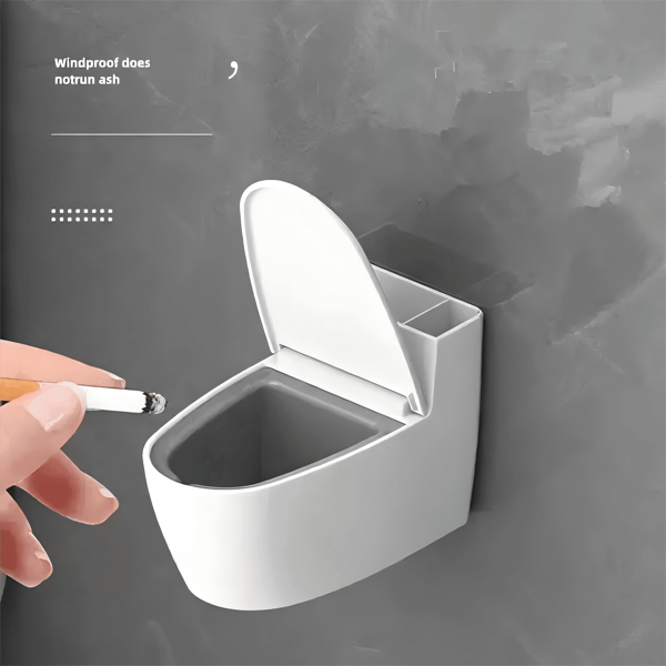 [Elegant Style] Wall-Mounted Toilet Ashtray With Lid – Stylish Oval Plastic Design, Anti-Spill Ash Tray For Bathroom Or Home Decor, White Modern Accent Piece For Debris, Holder | Modern Ashtray | Seamless Integration