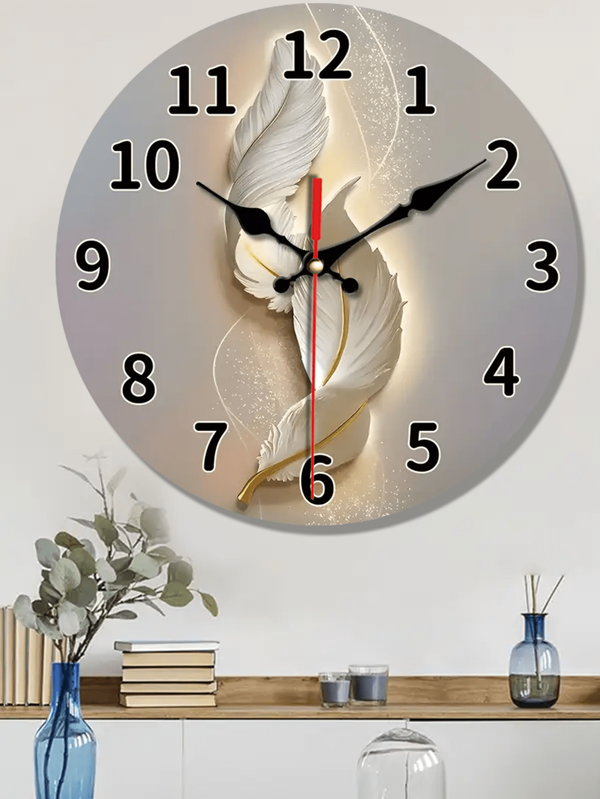 [1pc 10-12 Inch Wooden Clock]Abstract Feather Design Silent Wall Clock, Round Fantasy Theme Decorative Clock For Living Room, Bedroom, Kitchen, Office - Battery Powered (AA Batteries Not Included) - Ideal For Christmas, New Year, Valentine's Day, Birthday Gifts Room Decor Clock Wall Bedroom Decor Dormitory Decor Back To School School Decor School Surprise