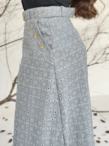 Embroidered Maxi Midi Leather Skirt With Elegant Formal Belt