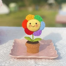 1 pieza de Flor artificial de ganchillo hecha a mano con maceta, decoración de flor de hilo sintético adecuada como regalo para el Día de la Madre, aniversario, cumpleaños, Día de San Valentín o como decoración de escritorio en casa u oficina para mamá, amigas o novia, Día de San Valentín, regalo