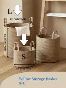 1pc 可折叠编织洗衣篮带手柄,圆形多功能大容量收纳篮,黄色和白色三种尺寸可选,适用于衣服、毛毯、玩具、节日收纳、家居装饰,适用于洗衣房、浴室、卧室、客厅、走廊洗衣篮、洗衣篮浴室收纳篮、篮子、收纳篮、可折叠洗衣篮 - 彩色 - 查看 11