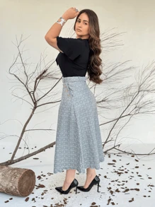 Embroidered Maxi Midi Leather Skirt With Elegant Formal Belt