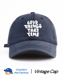 1 件 GOOD THINGS TAKES TIME 印花水洗棒球帽，经典时尚柔软吸汗带可调节尺寸轻质防晒多功能经典帽，适合户外运动足球比赛日常穿着派对度假送给朋友和家人的完美礼物