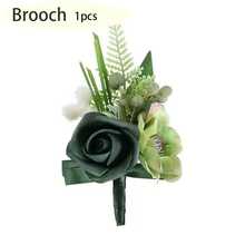 1pc Set Elegant Dark Green Rose Corsage Set, Artificial Green Plant - Suitable For Wedding And Party Attire, Artificial Flower Brooch, Wristband, Prom, Wedding Accessories - Multicolor - View 8