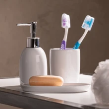 3-Piece London White And Silver Lavatory Bathroom Kit - Lyor - 白色 - 查看 2