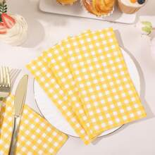 20pcs Yellow Checkered Disposable Paper Napkins, Checkered Yellow & White, Suitable For Picnics, Easter, BBQ, Birthday, Wedding Parties, Birthday Party Decorations And Birthday Tableware