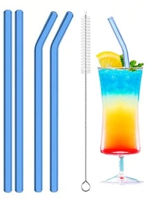 8Pcs Colorful Glass Straws With 2 Cleaning Brushes - 8mm Reusable Drinking Straws, 4 Straight & 4 Bent, Party Supplies For Smoothies, Cocktails, Iced Coffee, Perfect Gift For Home, Weddings, Or Events - White - View 19