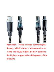 120W 超级快速充电 USB A 至 Type-C 数据线，带 LED 数字显示，磨砂表面，6A 大电流，兼容 POCO，生日、情人节、母亲节礼物