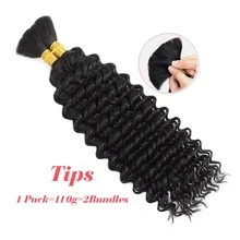 Deep Wave Human Hair Bulk For Braids Brazilian Virgin Hair Bulk Braiding No Weft Water Wave Deep Curly Human Hair Extensions - Natural Black - 查看 3