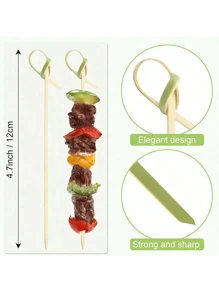 200pcs Bamboo Cocktail Skewers, Fruit Picks With Loop Ends, Suitable For Appetizers, Drinks, Snacks, Sandwiches Decoration - Great For Christmas, Wedding And BBQ Parties,School Supplies