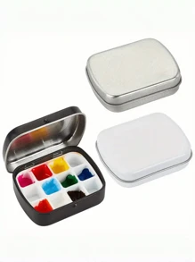 1 Stück 3-farbige leere Aquarellpalette, Mini Blechbox Malpalette mit 12 Plastikfächern, geeignet für DIY Reise-Aquarellpalette, Acryl- und Ölmalerei, Rückkehr zur Schule, Schulmaterial