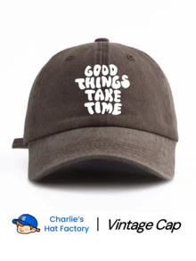 1 件 GOOD THINGS TAKES TIME 印花水洗棒球帽，经典时尚柔软吸汗带可调节尺寸轻质防晒多功能经典帽，适合户外运动足球比赛日常穿着派对度假送给朋友和家人的完美礼物
