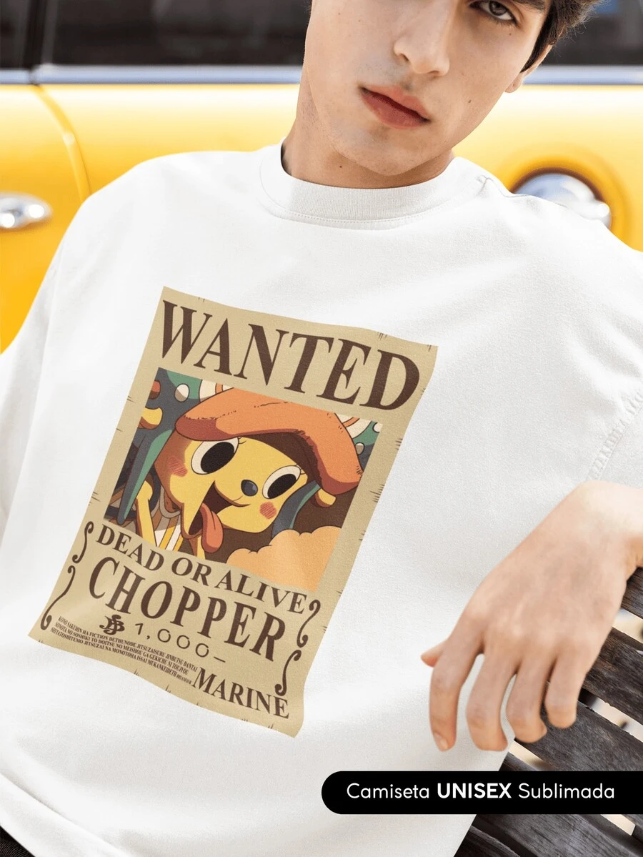 CHOPPER WANTED Camiseta Unisex manga One Piece - Blanco - Ver 1