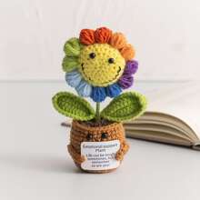 1 pieza de Flor artificial de ganchillo hecha a mano con maceta, decoración de flor de hilo sintético adecuada como regalo para el Día de la Madre, aniversario, cumpleaños, Día de San Valentín o como decoración de escritorio en casa u oficina para mamá, amigas o novia, Día de San Valentín, regalo