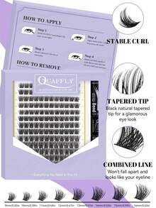 Bộ dụng cụ tự làm mi giả 168 sợi, bộ mi giả riêng lẻ 9-16 sợi, keo dán mi, dung dịch tẩy mi, cọ mi và nhíp (Bộ Kit-T50- 9-16MIX) Cụm mi giả - màu đen - Xem 3