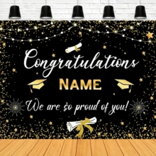 1pc Customizable 2025 Graduation Party Banner, Polyester Grad Cap With Black And Gold Backdrop Design, Personalized Name Graduation Decor Banner, Suitable For High School/College Classroom, Home, Wall, Outdoor Garage, Yard, Sign Decoration - Multicolor - View 2