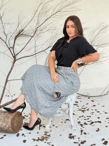Embroidered Maxi Midi Leather Skirt With Elegant Formal Belt