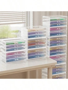 1 件透明塑料抽屉式桌面收纳盒 - 可容纳钢笔、铅笔和马克笔、创意学生铅笔架、胶带座、多功能整洁办公用品、学校用品、返校