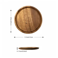 1pc Wooden Tray, Round Wood Fruit Plate, Wooden Dessert Platter, Coffee Cup Holder, Tea Cup Saucer, Multi-Functional Serving Platter, Decorative Fruit Dish, Washable Food Tray, Cake Plate, Household Cheese Plate, Creative Bread Platter, Suitable For Decorating Room And Kitchen, For Steak, Pizza, Sushi Etc.