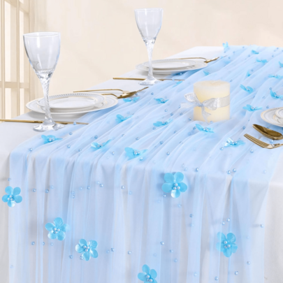 Pearl Table Runners : 1 Piece Flower Tulle Tablecloth Lace Fabric For Wedding Arch Bridal Shower Birthday Sweetheart Table Decor