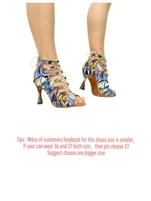 Latin Dance Shoes Colorful Mixed Color Denim Medium Heel 7.5cm Indoor Suede Sole Salsa Ballroom Dancing Party Shoes For Women - Multicolor - View 2