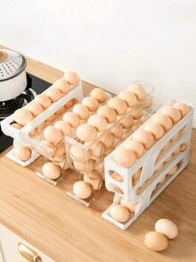 1pc Light Transparent 3/4-Tier Sliding Egg Dispenser, Automatic Rolling Shatterproof Holder For Fridge & Countertop, Easy-Clean, Washable, Industrial Food Supply Equipment,Space-Saving Refrigerator Side Door Storage Rack For Kitchen Organization,Egg Storage Box - Multicolor - View 4