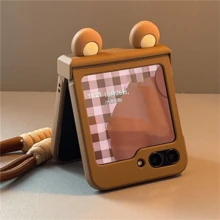 可爱熊耳朵棕色手机壳带手带适用于三星，手机壳适用于摩托罗拉 - 棕色 - 查看 1