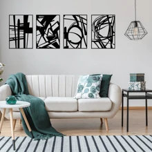 HELLOYOUNG 4 Pieces Of Simple Black Metal Wall Decor 4 Pieces Of Simple Abstract Black Metal Wall Decor, Fashionable Theme Design, Metal Surface, Suitable For Modern Home Decor, Home Decoration, Room Decor, Bedroom Decor, Bathroom Decor, Waterproof